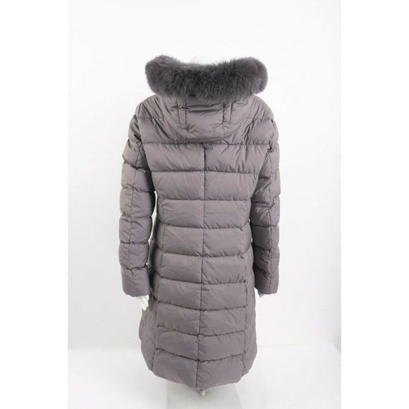 Herno Womens Down Coat Jacket Sz 48 US 12 Carrie Over Gray Faux Fur Trim Hooded - Picture 4 of 8